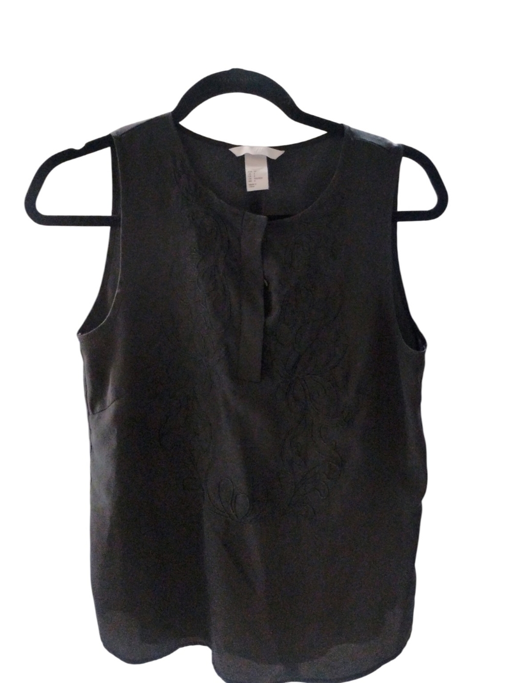 H&M Black Sleeveless Embroidered Shell Top SZ 4 - Picture 2 of 4